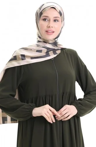 Büyük Beden Kolu Lastikli Fermuarlı Ferace 5082-03 Haki