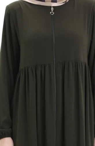 Büyük Beden Kolu Lastikli Fermuarlı Ferace 5082-03 Haki