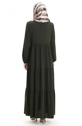 Büyük Beden Kolu Lastikli Fermuarlı Ferace 5082-03 Haki