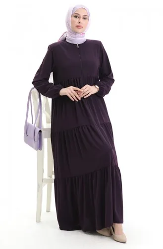 Büyük Beden Kolu Lastikli Fermuarlı Ferace 5082-04 Mürdüm