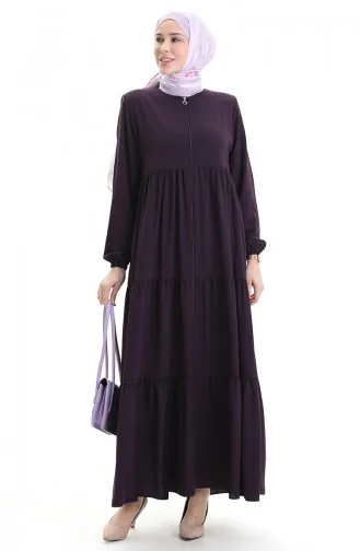 Büyük Beden Kolu Lastikli Fermuarlı Ferace 5082-04 Mürdüm