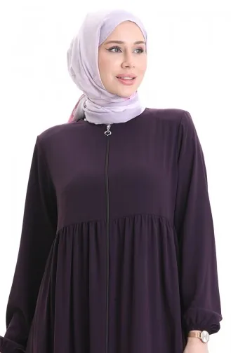 Büyük Beden Kolu Lastikli Fermuarlı Ferace 5082-04 Mürdüm