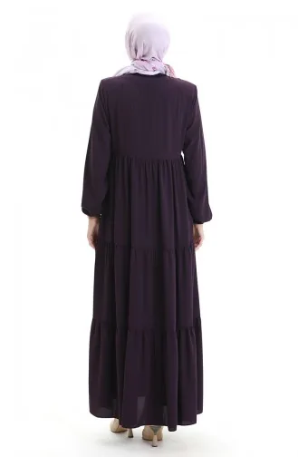 Büyük Beden Kolu Lastikli Fermuarlı Ferace 5082-04 Mürdüm