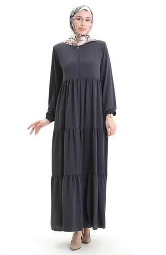 Büyük Beden Kolu Lastikli Fermuarlı Ferace 5082-05 Füme