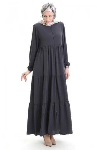 Büyük Beden Kolu Lastikli Fermuarlı Ferace 5082-05 Füme