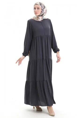 Büyük Beden Kolu Lastikli Fermuarlı Ferace 5082-05 Füme