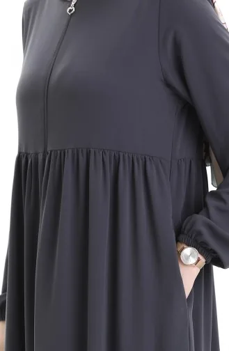 Büyük Beden Kolu Lastikli Fermuarlı Ferace 5082-05 Füme