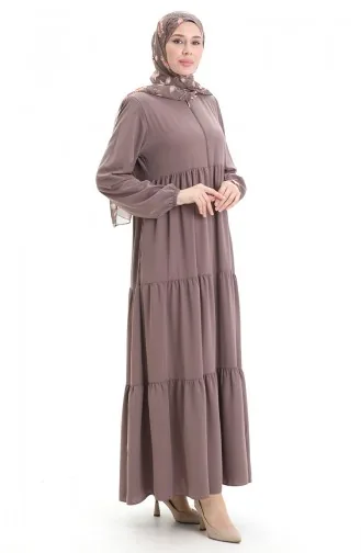 Büyük Beden Kolu Lastikli Fermuarlı Ferace 5082-06 Sütlü kahve