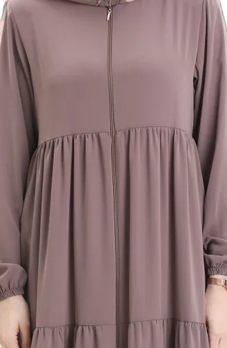 Büyük Beden Kolu Lastikli Fermuarlı Ferace 5082-06 Sütlü kahve