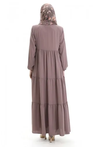 Büyük Beden Kolu Lastikli Fermuarlı Ferace 5082-06 Sütlü kahve