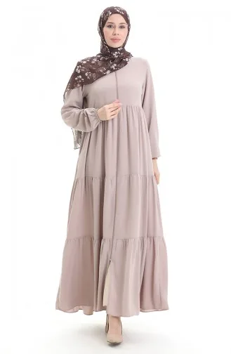 Büyük Beden Kolu Lastikli Fermuarlı Ferace 5082-07 Vizon