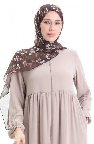 Büyük Beden Kolu Lastikli Fermuarlı Ferace 5082-07 Vizon