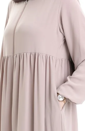 Büyük Beden Kolu Lastikli Fermuarlı Ferace 5082-07 Vizon