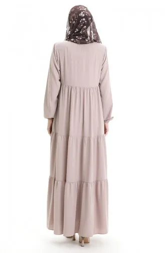 Büyük Beden Kolu Lastikli Fermuarlı Ferace 5082-07 Vizon