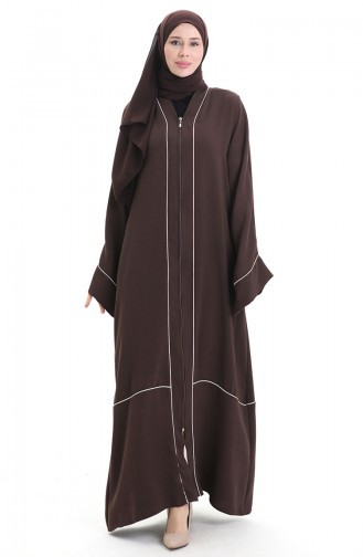 Modal Kumaş Biyeli Abaya Ferace 4470-01 Kahverengi