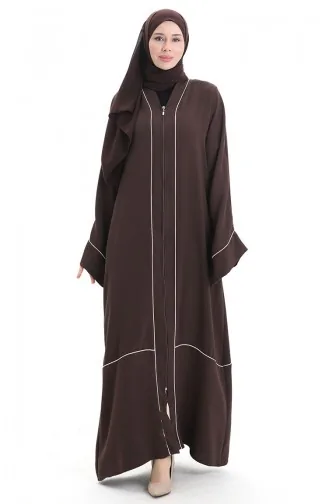 Abaya En Tissu Modal Avec Passepoil Abaya 4470-01 Marron 4470-01