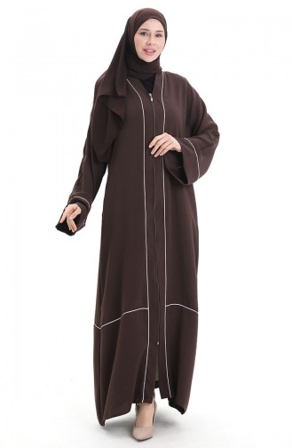 Modal Kumaş Biyeli Abaya Ferace 4470-01 Kahverengi