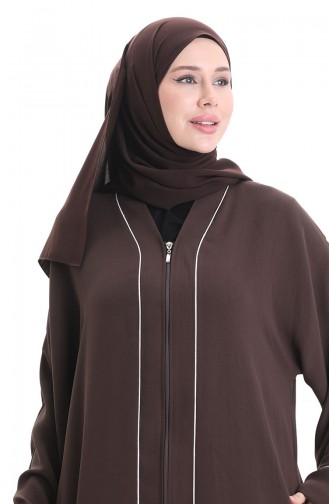 Modal Kumaş Biyeli Abaya Ferace 4470-01 Kahverengi