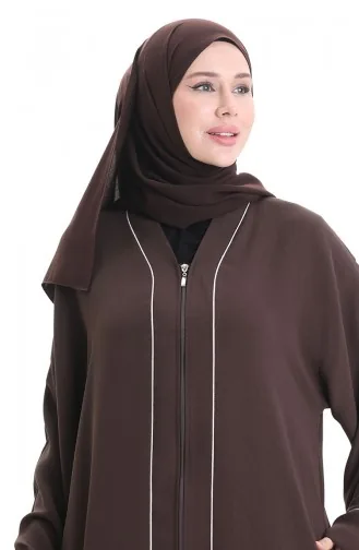 Abaya En Tissu Modal Avec Passepoil Abaya 4470-01 Marron 4470-01