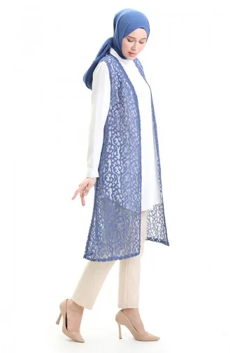 Dantelli Uzun Yelek 8742-03 Mavi