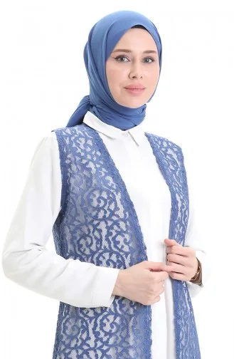 Dantelli Uzun Yelek 8742-03 Mavi