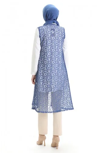 Dantelli Uzun Yelek 8742-03 Mavi