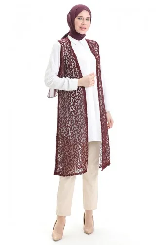 Gilet Long En Dentelle 8742-04 Rouge Bordeaux 8742-04