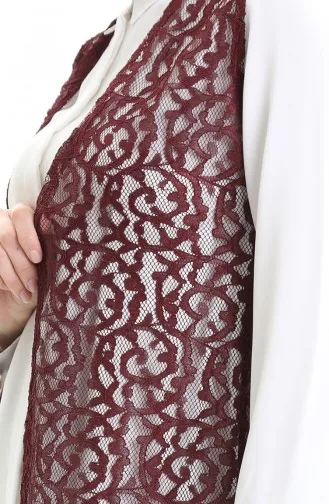 Gilet Long En Dentelle 8742-04 Rouge Bordeaux 8742-04