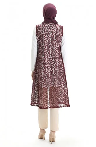 Gilet Long En Dentelle 8742-04 Rouge Bordeaux 8742-04