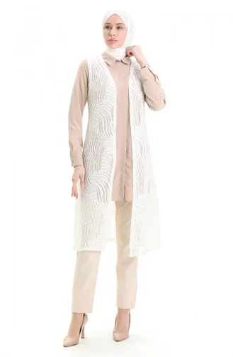 سترة طويلة من الدانتيل 8742A-01 بيضاء 8742A-01