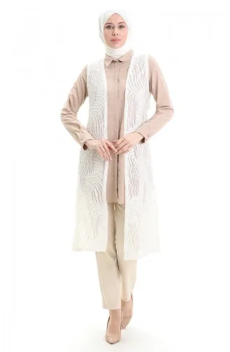 سترة طويلة من الدانتيل 8742A-01 بيضاء 8742A-01