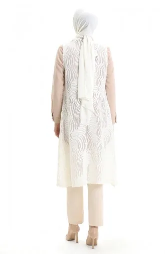 سترة طويلة من الدانتيل 8742A-01 بيضاء 8742A-01