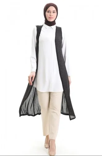 Simli Salaş Rahat Kesim Uzun Yelek 8743-01 Siyah