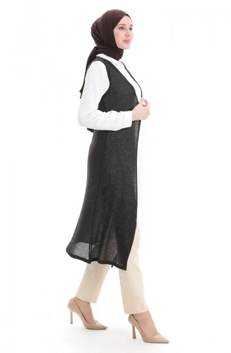 Simli Salaş Rahat Kesim Uzun Yelek 8743-01 Siyah