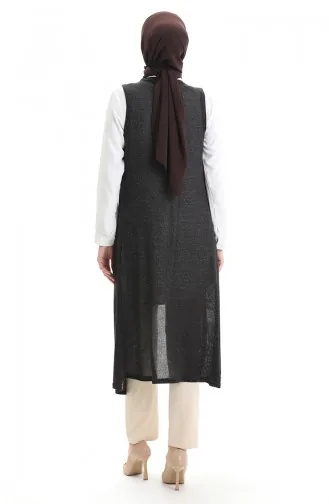 Simli Salaş Rahat Kesim Uzun Yelek 8743-01 Siyah