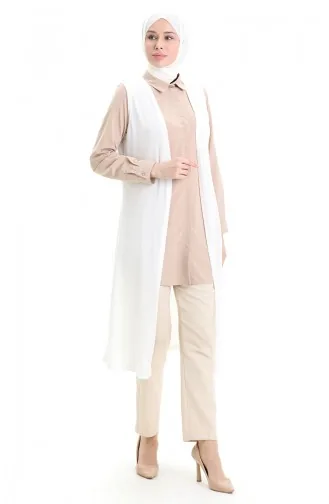 Viscose Gekamd Katoen Lang Casual Vest 8744-02 Ecru 8744-02