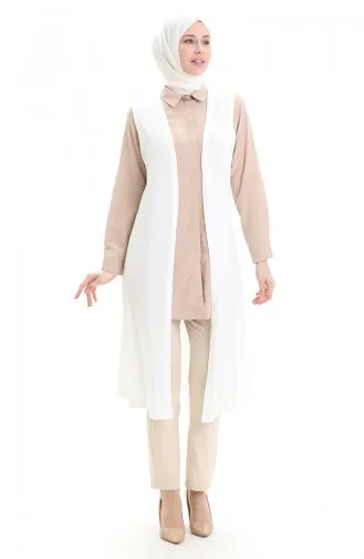 Viscose Gekamd Katoen Lang Casual Vest 8744-02 Ecru 8744-02