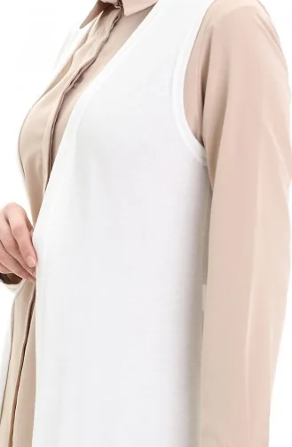 Viscose Gekamd Katoen Lang Casual Vest 8744-02 Ecru 8744-02