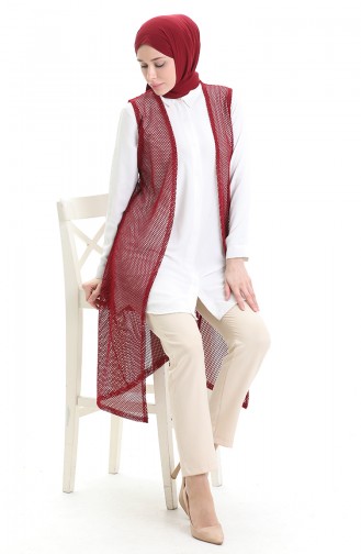 Dantelli Uzun Dökümlü Yelek 8746-02 Bordo