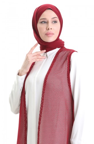 Dantelli Uzun Dökümlü Yelek 8746-02 Bordo
