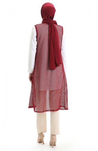 Dantelli Uzun Dökümlü Yelek 8746-02 Bordo