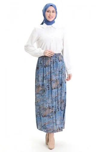 Viskose Stoff Rock Mit Elastischer Taille 2010-03 Blau 2010-03