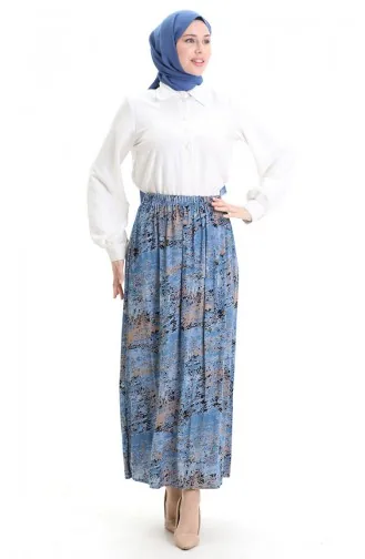 Viskose Stoff Rock Mit Elastischer Taille 2010-03 Blau 2010-03