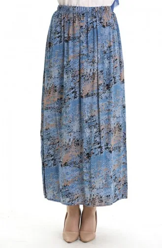 Viskose Stoff Rock Mit Elastischer Taille 2010-03 Blau 2010-03