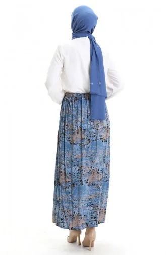 Viskose Stoff Rock Mit Elastischer Taille 2010-03 Blau 2010-03