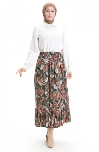 Viscose Fabric Elastic Waist Ruffle Skirt 2012-04 Khaki 2012-04