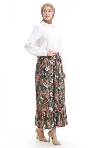 Viscose Fabric Elastic Waist Ruffle Skirt 2012-04 Khaki 2012-04