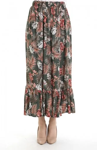 Viscose Fabric Elastic Waist Ruffle Skirt 2012-04 Khaki 2012-04
