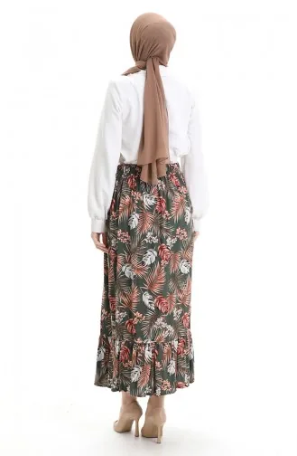 Viscose Fabric Elastic Waist Ruffle Skirt 2012-04 Khaki 2012-04