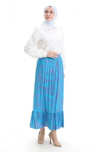 تنورة من قماش الفيسكوز بخصر مرن ومكشكش 2012B-01 أزرق 2012B-01